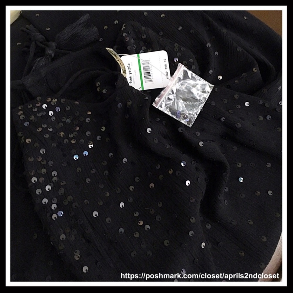 FREE PEOPLE BLACK EMBELLISHED Sequin Slip Dress - Picture 4 of 8